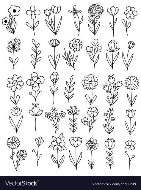 Free Svg Line Art, Simple Eucalyptus Drawing, Forest Leaves Illustration, Flower Illustration Line Art, Leaves And Flowers Drawings, Simple Floral Line Art, Hand Drawn Flowers Simple, Simple Flower Drawing Doodles Hand Drawn, Flower Line Illustration