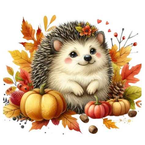 Cute Fall Animals, Fall Hedgehog, Autumn Hedgehog, Thermal Stickers, Alice In Wonderland Clipart, Hedgehog Drawing, Thanksgiving Clip Art, Autumn Animals, Autumn Clipart