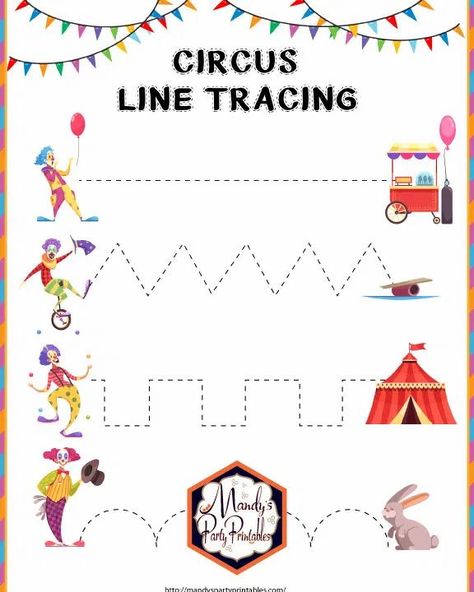 Get this free printable pack of circus preschool activities to help keep your little one busy! | Mandy's Party Printables Circus Small Group Activities, Fun At The Fair Preschool Theme, Carnival Crafts Preschool Circus Theme, Circus Theme Worksheets Preschool, Circus Theme Toddler Activities, Circus Art Activities For Preschool, County Fair Activities For Preschool, Carnival Themed Preschool Activities, Circus Theme Preschool Activities Free Printables