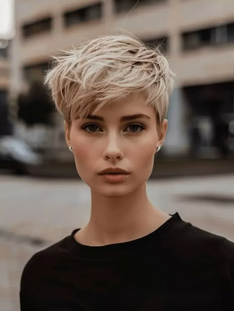 28 Funky Pixie Cut Ideas: A Blend of Edginess and Sophistication Short Piece Hairstyles, Edgy Short Hair With Bangs, Short Punky Hair, Funky Pixie Cut, Blond Pixie, Kort Bob, Head Games, Short Grey Hair, Super Short Hair