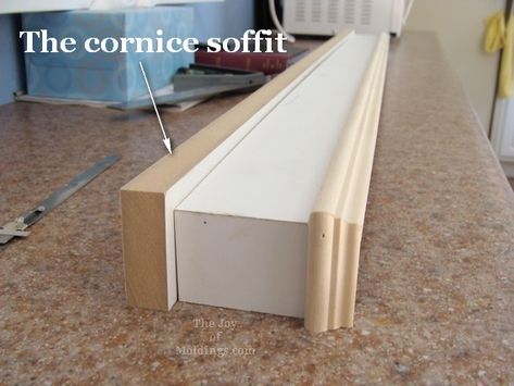 20-how-to-build-diy-window-valance-cornice-box Wooden Valances For Windows, Window Valance Box, Wood Valence, Wood Window Valance, Kitchen Molding, Wooden Window Valance, Kitchen Cornice, Cornice Ideas, Diy Window Valance