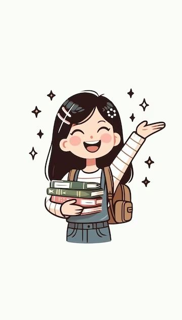 Premium Vector | A cartoon illustration of a girl holding a book with a smile on her face Cute Studying Cartoon, Student Illustration, Smile Illustration, Holding A Book, Creative School Project Ideas, School Illustration, School Cartoon, Student Drawing, Poster Drawing