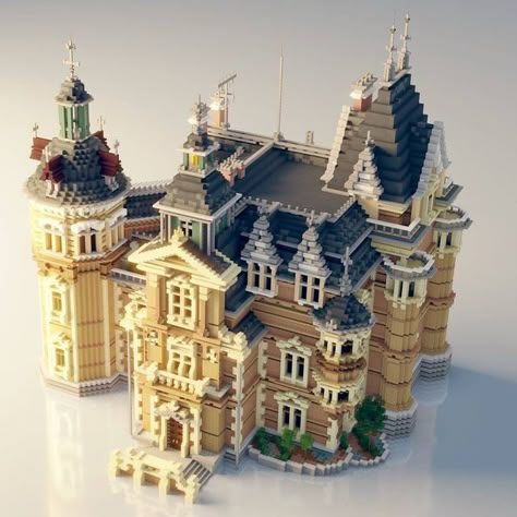 Minecraft Dirt House, Minecraft Baroque, Baroque Mansion, Minecraft Palace, Queen Anne Victorian House, Minecraft Building Blueprints, Construction Minecraft, Minecraft Mansion, Minecraft Castle