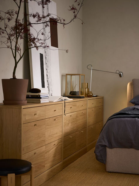 Create a serene sanctuary in your bedroom with a simple chest of drawers. The warm oak finish of TONSTAD adds a touch of elegance while keeping things beautifully organized. Stack two or three for a seamless, stylish look that centralizes your storage and opens up the rest of your room. Add dividers to keep everything in perfect order, and enjoy a stress-free space every time you open your drawers.

#bedroominspo #storageideas #bedroom #storage #organiziedhome #interiorinsp #ikea #myikea Ikea Bedroom Storage, Ikea Bedroom, Sleek Storage, Beautifully Organized, Elegant Bedroom, Beautiful Lighting, Free Space, Main Bedroom, Oak Finish