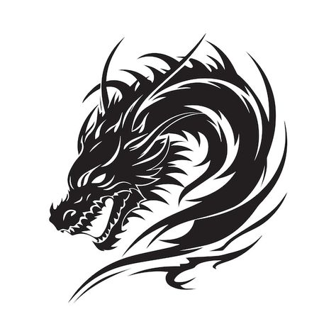 Ancient and powerful symbol of mythology... | Premium Vector #Freepik #vector #dragon-tattoo #dragon-head #japanese-dragon #dragon Tattoo Designs Men Dragon, Dragon Shoulder Tattoo For Men, Dragon Symbol Design, Lightning Sorcerer, Dragon Head Tattoo Design, Dragon Face Tattoo, Dragon Skull Tattoo, Dragon Black And White, Vector Tattoo Design