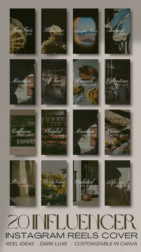 Instagram Reel Templates | Canva Templates for Instagram Reels | Canva Templates for Influencer Colour Themes For Instagram, Ig Reel Cover Ideas, Ig Reels Cover Aesthetic, Cover For Reels Instagram, Reel Covers Instagram Template, Reel Design Instagram, Ig Reels Cover, Insta Reel Cover, Cover Reels Instagram Ideas