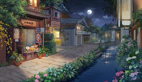 Studio Ghibli Town Aesthetic, Wallpaper Desktop Aesthetic Anime, Christmas Anime Wallpaper Laptop, Anime Landscape Wallpaper Studio Ghibli, Anime Town Aesthetic, Chinese Wallpaper Pc, Ghibli Landscape Wallpaper, Ghibli Town, Studio Ghibli Wallpaper Desktop