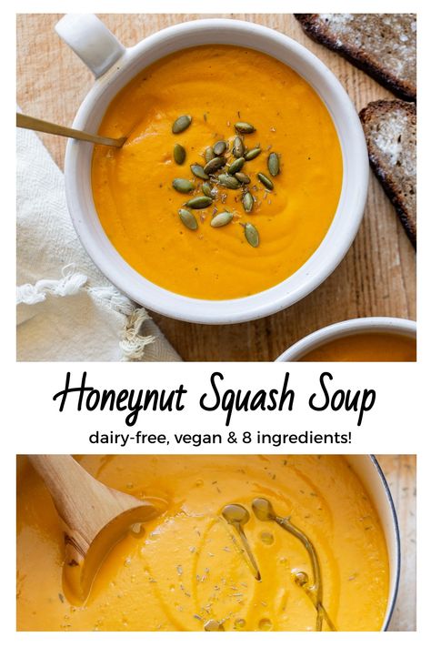 Honeynut Squash Soup Paleo Zucchini Soup, Dairy Free Squash Soup, Honey Nut Squash Soup, Honeynut Squash Recipes, Honeynut Squash Soup, Butter Squash Soup, Paleo Soup Recipes, Honeynut Squash, Blender Soup