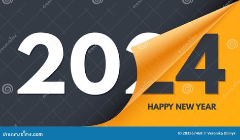 Happy New Year banner. Flip to 2024, calendar with rolled corner greeting card banner vector illustration. Changing number, poster end of 2023 and beginning of 2024, colorful design 2024 Banner, Happy New Year Banner, New Year Banner, Number Poster, 2024 Calendar, Banner Vector, Card Banner, Calendar Design, Colorful Design