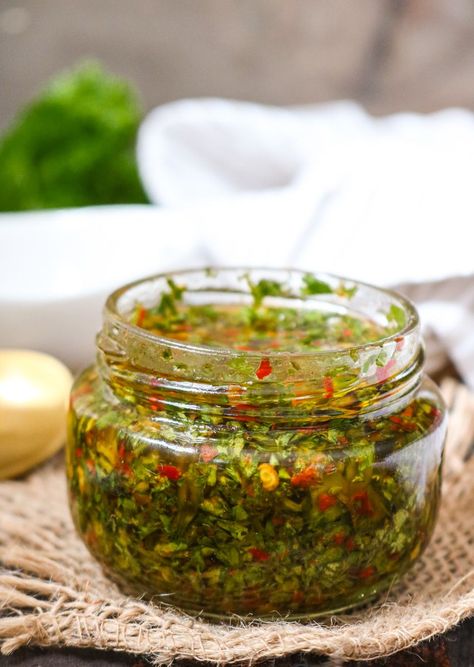 With a vibrant green color and fresh, punchy taste, Cilantro Chimichurri Sauce adds a burst of flavor with a Latin kick to almost any savory meal. Using just a few ingredients, it can be made in minutes with the help of a small food processor, making for a great last minute addition to steak night or family cookouts. #chimichurri #cilantro #savorythoughts #recipe Cilantro Chimichurri, Steak Night, Chimichurri Recipe, Small Food, Chimichurri Sauce, Food Processor, Vibrant Green, Sauce Recipes, Parsley