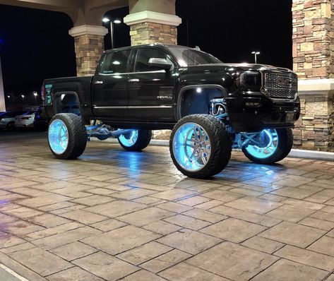 Lifted Chevy Trucks With Led Lights, Black Lifted Trucks, Lifted Trucks With Led Lights, Raised Trucks, Jacked Trucks, Jacked Up Chevy, Country Trucks, Custom Lifted Trucks, Chevy Diesel Trucks