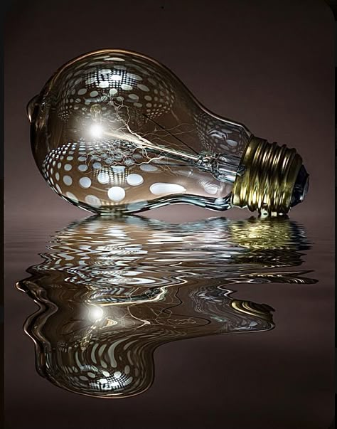 Lightbulb Photography, Water Reflection Photography, Distortion Photography, Stock Photography Ideas, Bulb Art, Light Bulb Art, Reflection And Refraction, Glass Photography, Reflection Photography