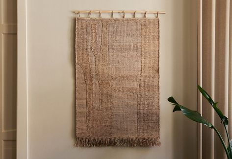 Harvest Wall Rug by Ferm Living, hanging on wall. Wall Hanging Rug, Hanging Rug On Wall, Modern Organic Wall Art, Hang Rug On Wall, Organic Modern Rug, Rug On Wall, Wall Rug Hanging, Framed Textile Wall Art, Rug On The Wall