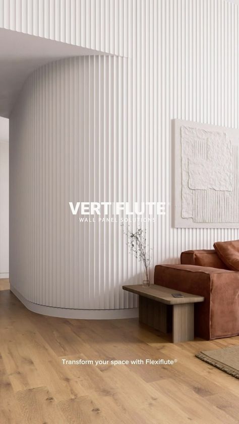 Curved Interior Walls, Curve Wall Design Interiors, Curved Feature Wall, Cladding Interior Walls, Contemporary Feature Wall, Mirror Panelling, Fluted Wall Panel, Wall Tiles Living Room, Minimalist Small Bathrooms