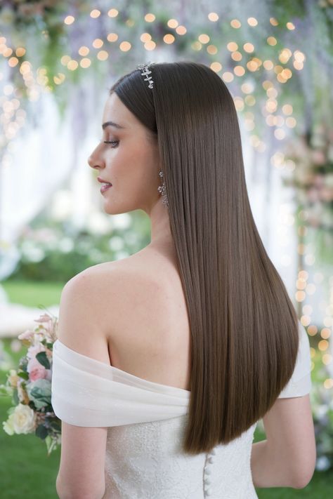 This exquisite bride showcases a sleek and elegant straight hairstyle that complements her wedding look perfectly. With her long hair cascading down her back, the polished finish radiates simplicity while exuding sophistication. Enhance your bridal style with these straight hairstyles that beautifully blend modern elegance and classic charm, making you feel like the queen of your special day. Explore more enchanting ideas for straight hairstyles! #straighthairstyles Bridal Hair Straight, Straight Bridal Hair, Straight Hair Bride, Elegant Straight Hairstyles, Straight Hairstyle, Hair Bride, Wedding Look, Elegant Bride, Wedding Mood Board