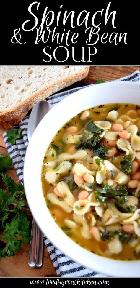 Soup Recipes Spinach, Spinach And White Bean Soup, Recipes Spinach, Spinach Soup Recipe, White Bean Soup Recipes, Spinach Soup, Bean Soup Recipes, Easy Soup, Lord Byron