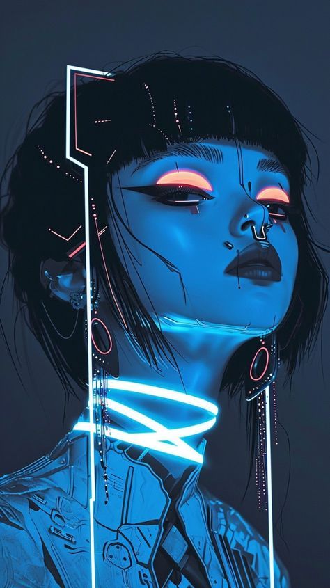 Cyberpunk Portrait, Neon Portrait, Cyberpunk Wallpaper, Romantic Killer, Practice Painting, Portrait Practice, Bd Art, App Anime, Arte Cyberpunk