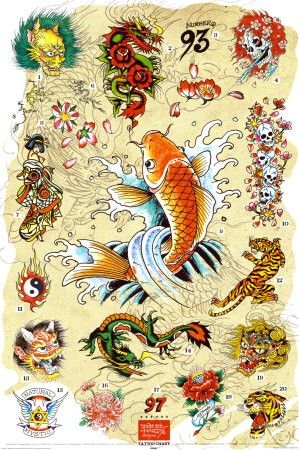 . Neo Traditional Flash, Ed Hardy Art, Tattoo Chart, Ed Hardy Designs, Ed Hardy Tattoos, Vintage Tattoo Design, Tattoo Posters, Tattoo Parlor, Traditional Flash