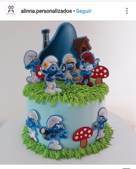 Smurf Themed Birthday Party, Smurfs Party Decorations, Smurfs Cake, Hamburger Party, Smurfs Party, Christmas Thoughts, Custom Birthday Cakes, Diy Bouquet, Birthday Cake Kids