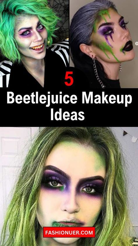 Get spooky and stylish this fall with these Beetlejuice-inspired makeup ideas. Perfect for Halloween or any costume party, these looks are sure to make you stand out. Try a bold striped look or a ghostly pale complexion with dark, dramatic eyes. These makeup ideas will help you channel your inner Beetlejuice and impress everyone at the party. Embrace the spooky season in style! #BeetlejuiceMakeup #FallMakeup #HalloweenLook #SpookySeason #PartyMakeup Beattie Juice Costume, Beetlejuice Glam Makeup, Beetlejuice Womens Costume, Beetlejuice Female Costume, Beetlejuice Costume Makeup, Beetlejuice Eye Makeup, Beetlejuice Inspired Makeup, Female Beetlejuice Makeup, Beetlejuice Makeup Glam