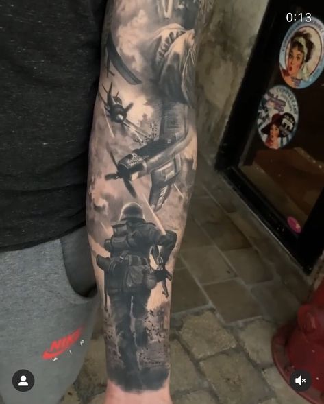 Ww1 Tattoo Ideas, Army Tattoos For Men Soldiers, D Day Tattoo, Ww1 Tattoo, Ww2 Tattoo Ideas, Ww2 Tattoo, Kent Tattoo, Airborne Tattoos, Military Sleeve Tattoo