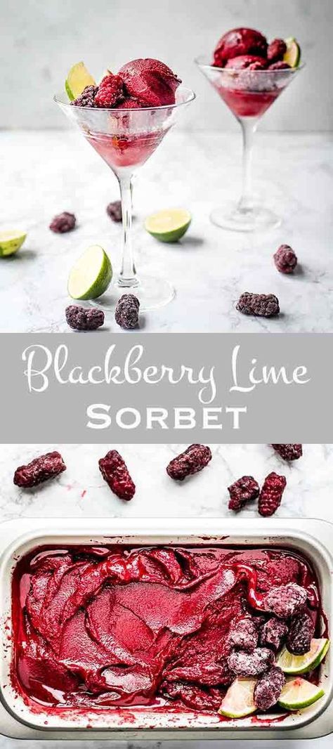 No Churn Sorbet, Lime Sorbet Recipe, Fruit Sorbet Recipe, Light Summer Desserts, Homemade Sorbet, Granitas, Healthy Cakes, Sorbet Is, Blackberry Crumble