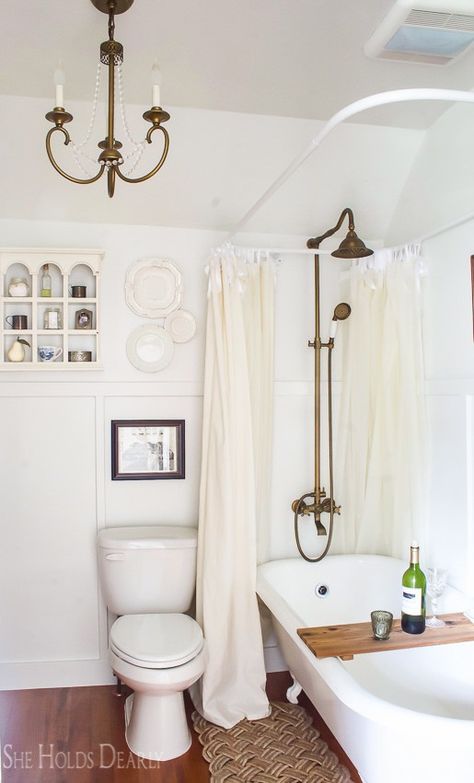 How To Refinish A Clawfoot Bathtub - She Holds Dearly Modern Vintage Bathroom, Farmhouse Tour, Eclectic Bathroom, Shabby Chic Bathroom, Gorgeous Bathroom, Vintage Bathrooms, Home Needs, Chic Bathrooms, Upstairs Bathrooms