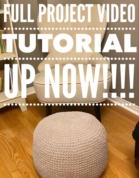 Diy Poofs Ottoman No Sew, Crochet Ottoman Pattern Free Poufs & Ottomans, Crochet Living Room Decor, Diy Poofs Ottoman, Diy Poofs, Crocheted Ottoman, How To Make Ottoman, Big Crochet Projects, Poofs Ottoman