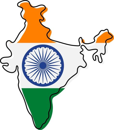 Stylized outline map of India with national flag icon. Flag color map of India vector illustration. National Symbols Of India Drawing, States Of India Illustration, How To Draw India Map Easily, Outline Map Of India, India Map With Flag Colour, India Illustration, Freedom Fighters Of India, Map Of India, Cartoon Map