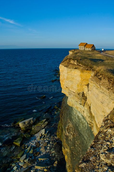 House on Cliff Edge. A small house sits overlooking the edge of a cliff. This is , #AD, #small, #house, #sits, #House, #Cliff #ad Cliff Aesthetic, House On Cliff, Bachelor Ideas, House On A Cliff, Cliffside House, Metal Illustration, Edge Of A Cliff, Ocean Cliff, Cliff Edge