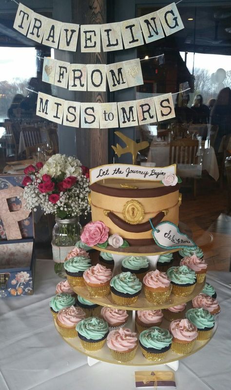 Travel theme bridal shower. Bon Voyage Wedding Party Ideas, Honeymoon Party Ideas, Adventure Theme Bachelorette Party, Travel Theme Bachelorette Party Ideas, Adventure Themed Engagement Party, Journey Party Theme, Travel Agent Bridal Show Booth, Adventure Wedding Shower Theme, Honeymoon Shower Ideas Decor