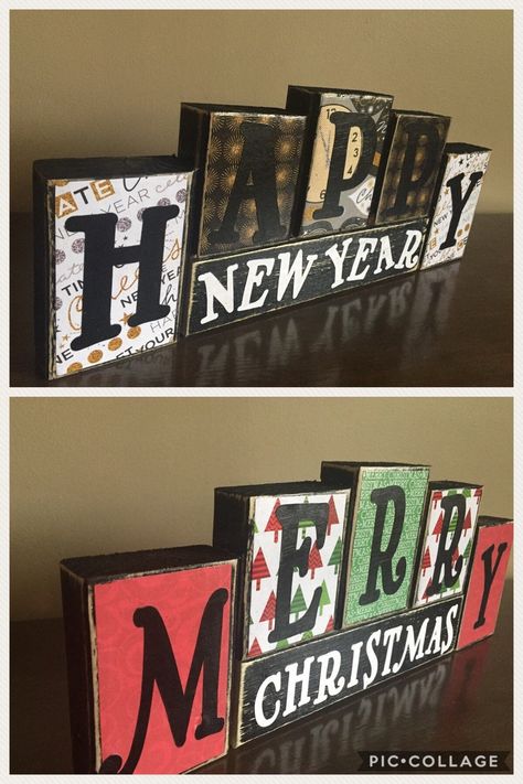 New Year's Eve Decor, Happy New Year Sign, New Year Sign, Happy New Year Signs, White Scrapbook, Wood Christmas Decorations, New Year Table, Principal Gifts, Christmas Blocks