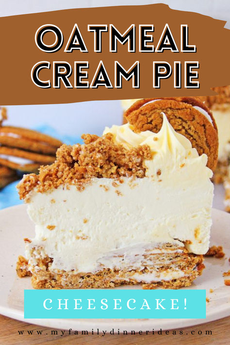 Oatmeal cream pie cheesecake Pie Crust Cheesecake, Oatmeal Crème Pie Cheesecake, Oatmeal Cream Pie Pie, Easy Cheesecake Pie, Oatmeal Crust Cheesecake, Oatmeal Pie Cheesecake, Oatmeal Cream Pie Cheesecake, Summer Pie Recipes, Oatmeal Creme Pie