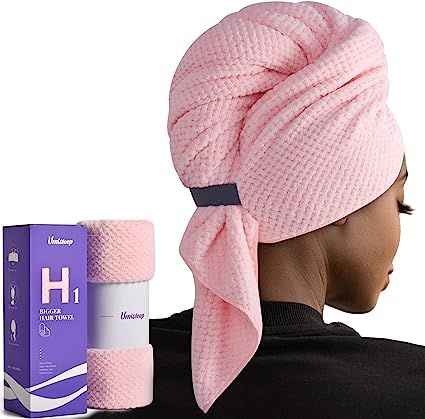 Amazon.com: Umisleep Extra Large Microfiber Hair Towel for Women Long, Curly, Thick Hair, Super Soft Anti Frizz Quick Dry Hair Towel Wrap, Ultra Absorbent Hair Turban with Elastic Band Pink : Beauty & Personal Care Long Curly Thick Hair, Curly Thick Hair, Microfiber Hair Towel, Anti Frizz Hair, Hair Towel Wrap, Hair Turban, All Hairstyles, Towel Wrap, Anti Frizz