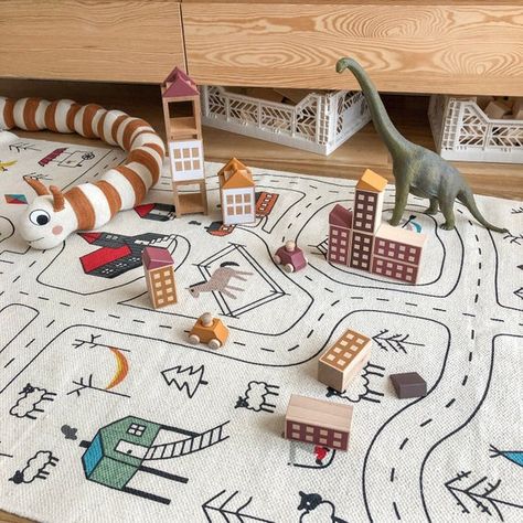 Road Rug For Kids, Toddler Boy Rug, Playroom Montessori, Car Rug, Road Rug, Nursery Carpet, Neutral Flooring, Colorful Playroom, Montessori Playroom