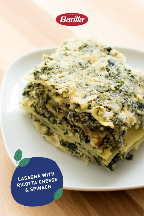 For the perfect vegetarian lasagna option, look no further! Creamy ricotta and Béchamel sauce combine with plenty of spinach in this recipe to make a veggie lasagna you'll be proud to share. Give it a try tonight and check out more vegan recipe ideas at Barilla.com. Lasagne With Ricotta, Barilla Lasagna Recipe, Spinach Ricotta Lasagna, Lasagna With Ricotta Cheese, Easy Spinach Lasagna, Spinach Lasagna Recipe, Spinach And Ricotta Lasagna, Ricotta Lasagna, Lasagna With Ricotta