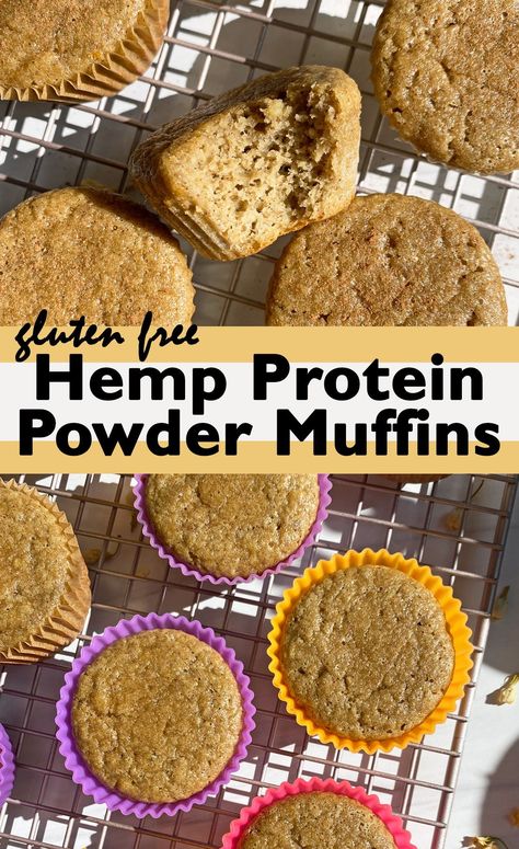 These gluten free hemp protein muffins are packed with protein, lightly sweetened and easy to prep. They're made with my hemp protein powder, almond flour, sweetened with banana and a little honey, dairy free and oil free. Hemp Muffins, Hemp Protein Powder Recipes, Protein Muffins Gluten Free, Easy Healthy Muffin Recipes, Gluten Free Protein Muffins, Hemp Hearts Recipes, Protein Powder Muffins, Flour Types, Paleo Muffin