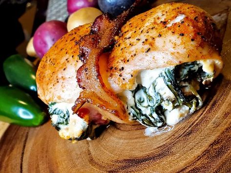 Smoked Stuffed Chicken Breast, Smoked Bacon Wrapped Chicken, Bacon Wrapped Stuffed Chicken, Feta Stuffed Chicken Breast, Pellet Smoker Recipes, Bacon Wrapped Chicken Breast, Smoked Recipes, Stuffed Chicken Breast Spinach, Feta Chicken