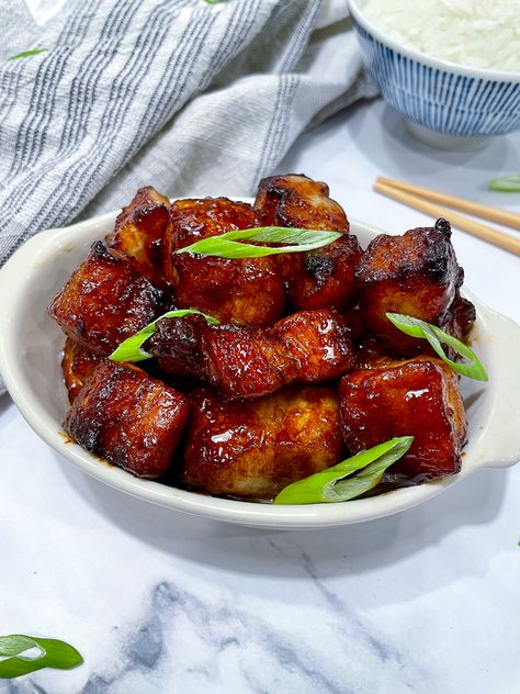 The Best Air Fryer Honey Teriyaki Pork Belly Bites – The Savory Chopstick Asian Pork Belly Recipes Crispy, Trader Joe’s Pork Belly Air Fryer, Honey Glazed Pork Belly, Asian Pork Belly Recipes, Air Fryer Pork Belly, Glazed Pork Belly, Asian Pork Belly, Pork Belly Bites, Pork Roulade