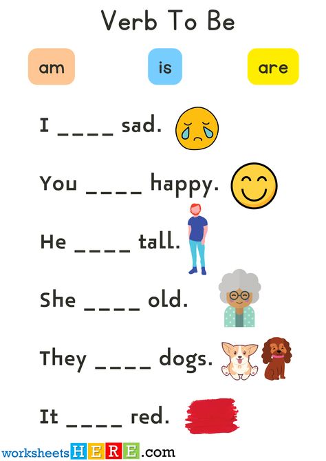 Verb To Be am is are Exercises with Pictures PDF Worksheet For Kids - WorksheetsHere.com Pronouns Worksheet For Kindergarten, V To Be Worksheet, My Classroom Worksheets For Kids, Verb To Be Worksheets For Kids, To Be Worksheet For Kids, Verb To Be For Kids, Am Is Are Worksheets, Verbs Kindergarten, Pronouns Worksheet