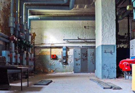 Street Alley, Electrical Cabinet, Abandoned City, Ruined City, Abandoned Factory, Boiler Room, Old Factory, Home Color, Interior Design Art