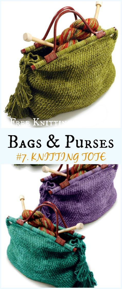 Knit Purses And Bags Free Pattern, Knitted Bag Patterns Free, Knitting Patterns Bags Free, Knitting Bags Free Patterns, Knit Project Bag, Cool Knitting Projects Free Pattern, Knitted Accessories Ideas, Knit Bags Free Pattern, Bag Knitting Patterns