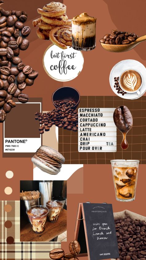 Mood board 1 #coffee #coffeeaesthetic #coffeeshop #wallpaper #food #brown #brownaesthetic #brownacademia #browntheme #cafe #cafeaesthetic Wallpaper Food, Brown Cafe, Cafe Branding, Brown Aesthetic, Coffee Cafe, Cafe Food, Food Truck, Your Aesthetic, Cappuccino