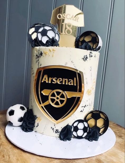 Arsenal Football Cake, Arsenal Birthday Cake, Arsenal Cake, Black And Gold Birthday Cake, Arsenal Logo, 30th Cake, Arsenal Football Shirt, Soccer Birthday Cakes, Football Cake Toppers