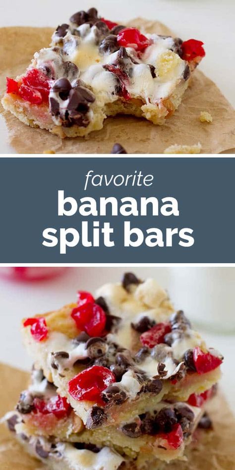 If you love banana splits, you'll go crazy over these Banana Split Bars! They have all of your favorite banana split flavors in these easy to share bars. Banana Split Bar, Great Dinner Ideas, Banana Splits, Banana Split, Go Crazy, If You Love, Food Inspiration, Main Dishes, Side Dishes