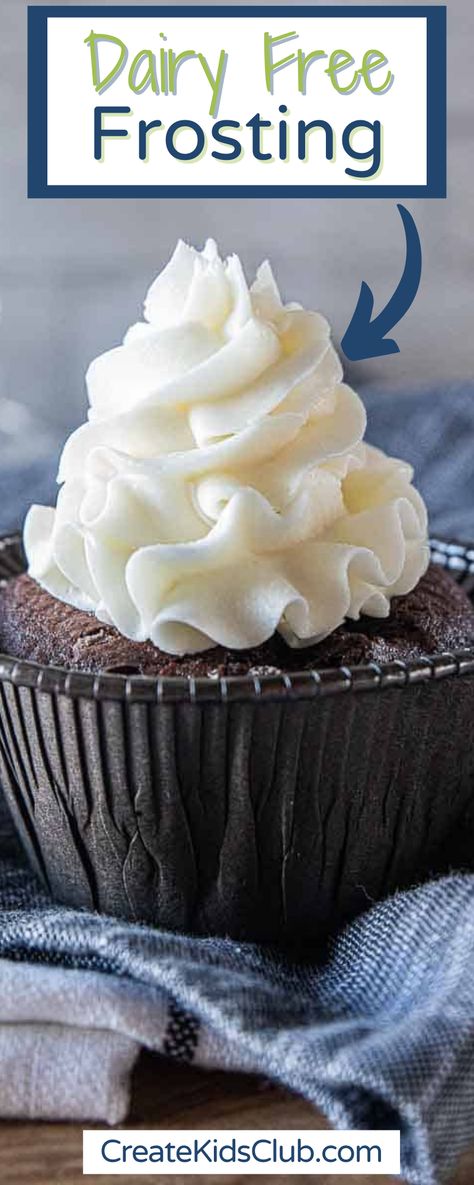 Dairy free frosting is the best frosting recipe around! Made with powdered sugar, soy milk, & coconut oil, it whips into a versatile frosting to use on cupcakes, cakes, or your favorite desserts. Easy to make with minimal ingredients, you will have a vegan frosting ready to use immediately or freeze for later. The perfect recipe to make if in a pinch or planning ahead and tastes exactly like regular buttercream icing! Nondairy Frosting Recipe, Dairy Free Coconut Frosting, Dairy Free Icing For Cupcakes, No Dairy Frosting Recipes, Dairy Free Frosting For Cake, Dairy Free Sugar Free Frosting, Dairy Free Frosting Recipe, Milk Allergy Recipes, Dairy Free Vanilla Frosting