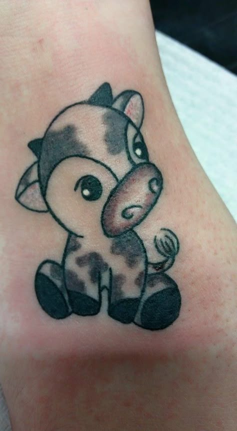 Cute Cow Tattoo Ideas, Calf Cow Tattoo, Cow Calf Tattoo, Cow Tatoos, Cow Tattoos For Women, Mini Cow Tattoo, Baby Cow Tattoo, Tiny Cow Tattoo, Little Cow Tattoo