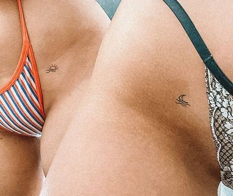 Small Best Friend Tattoos, Best Friend Couples, Sun Tattoos, Matching Couple Tattoos, Matching Tattoo, Jewelry Tattoo, Waves Tattoo, Sun Tattoo, Best Friend Tattoos