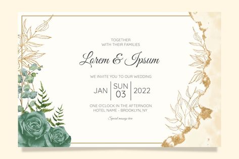 Floral wedding invitation cards template... | Premium Vector #Freepik #vector #floral-invitation #watercolor-invitation #flower-invitation #wedding-invite Wedding Invitations Landscape, Wedding Invitation Cards Template, Gold Invitation Template, Flower Invitation Card, Invitation Flower, Watercolor Invitation, Floral Wedding Invitation Card, Wedding Invitation Card Template, Landscape Background