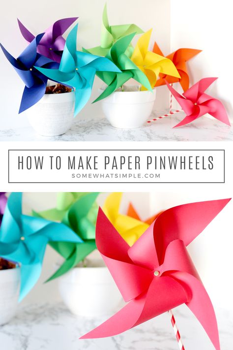 Paper Pinwheels Diy Pin Wheel, How To Make Paper Pinwheels, Making Pinwheels, Diy Pinwheels That Spin, Pinwheel Paper Craft, Rainbow Pinwheels, Paper Crafts For Preschoolers, Pinwheel Diy Paper, How To Make A Pinwheel That Spins